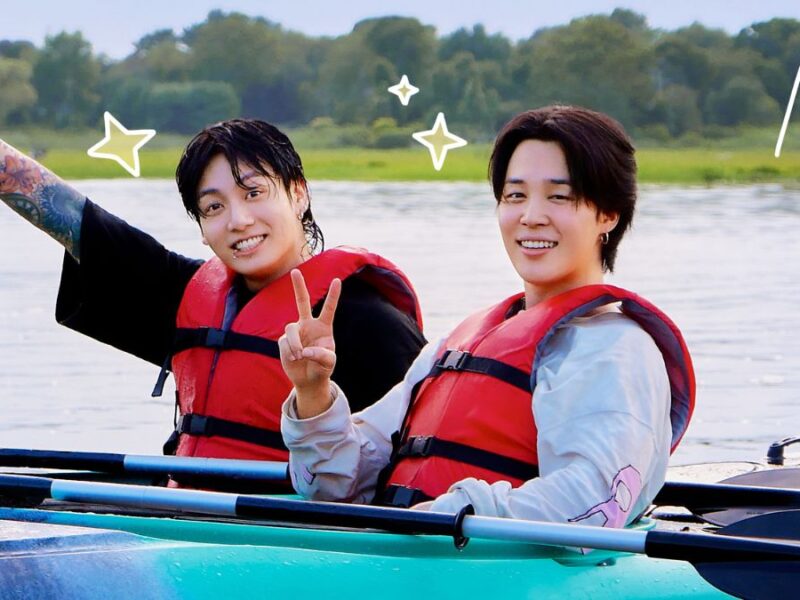 Jungkook and Jimin in a boat