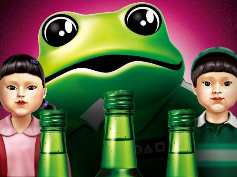 JINRO toad with Squid Game's Young-hee and Chul-su